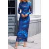 MEROKEETY Women’s Spring Wedding Guest Dress 2026 Long Sleeve Bodycon Floral Mesh Fall Cocktail Holiday Party Maxi Dresses(Blue)