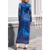 MEROKEETY Women’s Spring Wedding Guest Dress 2026 Long Sleeve Bodycon Floral Mesh Fall Cocktail Holiday Party Maxi Dresses(Blue)