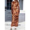 MEROKEETY Women’s Spring Wedding Guest Dress 2026 Long Sleeve Bodycon Floral Mesh Fall Cocktail Holiday Party Maxi Dresses(Brown)