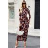 MEROKEETY Women’s Spring Wedding Guest Dress 2026 Long Sleeve Bodycon Floral Mesh Fall Cocktail Holiday Party Maxi Dresses(Brownblue)