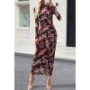 MEROKEETY Women’s Spring Wedding Guest Dress 2026 Long Sleeve Bodycon Floral Mesh Fall Cocktail Holiday Party Maxi Dresses(Brownblue)