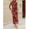 MEROKEETY Women’s Spring Wedding Guest Dress 2026 Long Sleeve Bodycon Floral Mesh Fall Cocktail Holiday Party Maxi Dresses(Brownfloral)