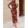 MEROKEETY Women’s Spring Wedding Guest Dress 2026 Long Sleeve Bodycon Floral Mesh Fall Cocktail Holiday Party Maxi Dresses(Brownfloral)