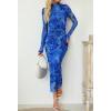 MEROKEETY Women’s Spring Wedding Guest Dress 2026 Long Sleeve Bodycon Floral Mesh Fall Cocktail Holiday Party Maxi Dresses(Darkblue)