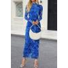 MEROKEETY Women’s Spring Wedding Guest Dress 2026 Long Sleeve Bodycon Floral Mesh Fall Cocktail Holiday Party Maxi Dresses(Darkblue)