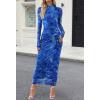 MEROKEETY Women’s Spring Wedding Guest Dress 2026 Long Sleeve Bodycon Floral Mesh Fall Cocktail Holiday Party Maxi Dresses(Darkblue)
