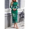 MEROKEETY Women’s Spring Wedding Guest Dress 2026 Long Sleeve Bodycon Floral Mesh Fall Cocktail Holiday Party Maxi Dresses(Green)