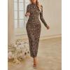 MEROKEETY Women’s Spring Wedding Guest Dress 2026 Long Sleeve Bodycon Floral Mesh Fall Cocktail Holiday Party Maxi Dresses(Leopard)
