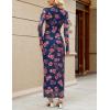 MEROKEETY Women’s Spring Wedding Guest Dress 2026 Long Sleeve Bodycon Floral Mesh Fall Cocktail Holiday Party Maxi Dresses(Navypink)