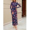 MEROKEETY Women’s Spring Wedding Guest Dress 2026 Long Sleeve Bodycon Floral Mesh Fall Cocktail Holiday Party Maxi Dresses(Navypink)