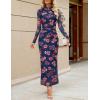 MEROKEETY Women’s Spring Wedding Guest Dress 2026 Long Sleeve Bodycon Floral Mesh Fall Cocktail Holiday Party Maxi Dresses(Navypink)
