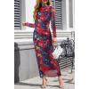 MEROKEETY Women’s Spring Wedding Guest Dress 2026 Long Sleeve Bodycon Floral Mesh Fall Cocktail Holiday Party Maxi Dresses(Neon)