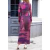 MEROKEETY Women’s Spring Wedding Guest Dress 2026 Long Sleeve Bodycon Floral Mesh Fall Cocktail Holiday Party Maxi Dresses(Plum)