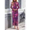 MEROKEETY Women’s Spring Wedding Guest Dress 2026 Long Sleeve Bodycon Floral Mesh Fall Cocktail Holiday Party Maxi Dresses(Plum)