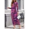 MEROKEETY Women’s Spring Wedding Guest Dress 2026 Long Sleeve Bodycon Floral Mesh Fall Cocktail Holiday Party Maxi Dresses(Plum)