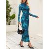 MEROKEETY Women’s Spring Wedding Guest Dress 2026 Long Sleeve Bodycon Floral Mesh Fall Cocktail Holiday Party Maxi Dresses(Teal)