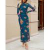 MEROKEETY Women’s Spring Wedding Guest Dress 2026 Long Sleeve Bodycon Floral Mesh Fall Cocktail Holiday Party Maxi Dresses(Tealfloral)