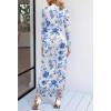 MEROKEETY Women’s Spring Wedding Guest Dress 2026 Long Sleeve Bodycon Floral Mesh Fall Cocktail Holiday Party Maxi Dresses(White Blue)