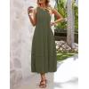 MEROKEETY Women’s Summer Boho Maxi Dress 2026 Pleated Lace Hollow Out Beach Vacation Sundresses Sleeveless Tank Dress(Army Green)