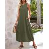 MEROKEETY Women’s Summer Boho Maxi Dress 2026 Pleated Lace Hollow Out Beach Vacation Sundresses Sleeveless Tank Dress(Army Green)