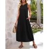 MEROKEETY Women’s Summer Boho Maxi Dress 2026 Pleated Lace Hollow Out Beach Vacation Sundresses Sleeveless Tank Dress(Black)