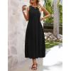 MEROKEETY Women’s Summer Boho Maxi Dress 2026 Pleated Lace Hollow Out Beach Vacation Sundresses Sleeveless Tank Dress(Black)