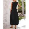 MEROKEETY Women’s Summer Boho Maxi Dress 2026 Pleated Lace Hollow Out Beach Vacation Sundresses Sleeveless Tank Dress(Black)