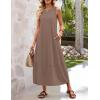 MEROKEETY Women’s Summer Boho Maxi Dress 2026 Pleated Lace Hollow Out Beach Vacation Sundresses Sleeveless Tank Dress(Mocha)