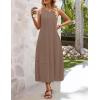 MEROKEETY Women’s Summer Boho Maxi Dress 2026 Pleated Lace Hollow Out Beach Vacation Sundresses Sleeveless Tank Dress(Mocha)