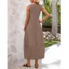 MEROKEETY Women’s Summer Boho Maxi Dress 2026 Pleated Lace Hollow Out Beach Vacation Sundresses Sleeveless Tank Dress(Mocha)