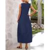 MEROKEETY Women’s Summer Boho Maxi Dress 2026 Pleated Lace Hollow Out Beach Vacation Sundresses Sleeveless Tank Dress(Navy)