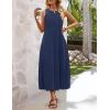 MEROKEETY Women’s Summer Boho Maxi Dress 2026 Pleated Lace Hollow Out Beach Vacation Sundresses Sleeveless Tank Dress(Navy)