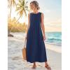 MEROKEETY Women’s Summer Boho Maxi Dress 2026 Pleated Lace Hollow Out Beach Vacation Sundresses Sleeveless Tank Dress(Navy)