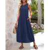 MEROKEETY Women’s Summer Boho Maxi Dress 2026 Pleated Lace Hollow Out Beach Vacation Sundresses Sleeveless Tank Dress(Navy)