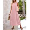 MEROKEETY Women’s Summer Boho Maxi Dress 2026 Pleated Lace Hollow Out Beach Vacation Sundresses Sleeveless Tank Dress(Pink)