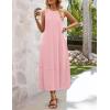 MEROKEETY Women’s Summer Boho Maxi Dress 2026 Pleated Lace Hollow Out Beach Vacation Sundresses Sleeveless Tank Dress(Pink)