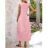 MEROKEETY Women’s Summer Boho Maxi Dress 2026 Pleated Lace Hollow Out Beach Vacation Sundresses Sleeveless Tank Dress(Pink)