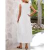MEROKEETY Women’s Summer Boho Maxi Dress 2026 Pleated Lace Hollow Out Beach Vacation Sundresses Sleeveless Tank Dress(White)