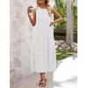 MEROKEETY Women’s Summer Boho Maxi Dress 2026 Pleated Lace Hollow Out Beach Vacation Sundresses Sleeveless Tank Dress(White)