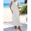 MEROKEETY Women’s Summer Boho Maxi Dress 2026 Pleated Lace Hollow Out Beach Vacation Sundresses Sleeveless Tank Dress(White)