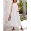 MEROKEETY Women’s Summer Boho Maxi Dress 2026 Pleated Lace Hollow Out Beach Vacation Sundresses Sleeveless Tank Dress(White)
