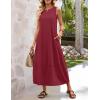 MEROKEETY Women’s Summer Boho Maxi Dress 2026 Pleated Lace Hollow Out Beach Vacation Sundresses Sleeveless Tank Dress(Wine)