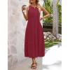 MEROKEETY Women’s Summer Boho Maxi Dress 2026 Pleated Lace Hollow Out Beach Vacation Sundresses Sleeveless Tank Dress(Wine)