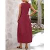 MEROKEETY Women’s Summer Boho Maxi Dress 2026 Pleated Lace Hollow Out Beach Vacation Sundresses Sleeveless Tank Dress(Wine)