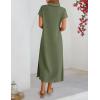 MEROKEETY Women’s Summer Casual Maxi Dress 2026 Cap Sleeve V Neck Collared Beach Vacation T Shirt Long Dresses(Army Green)