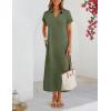 MEROKEETY Women’s Summer Casual Maxi Dress 2026 Cap Sleeve V Neck Collared Beach Vacation T Shirt Long Dresses(Army Green)