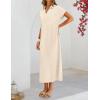 MEROKEETY Women’s Summer Casual Maxi Dress 2026 Cap Sleeve V Neck Collared Beach Vacation T Shirt Long Dresses(Beige)