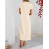 MEROKEETY Women’s Summer Casual Maxi Dress 2026 Cap Sleeve V Neck Collared Beach Vacation T Shirt Long Dresses(Beige)
