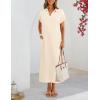 MEROKEETY Women’s Summer Casual Maxi Dress 2026 Cap Sleeve V Neck Collared Beach Vacation T Shirt Long Dresses(Beige)