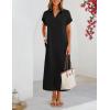 MEROKEETY Women’s Summer Casual Maxi Dress 2026 Cap Sleeve V Neck Collared Beach Vacation T Shirt Long Dresses(Black)